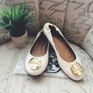Tory Burch Cream Leather Minnie Ballerina Flats